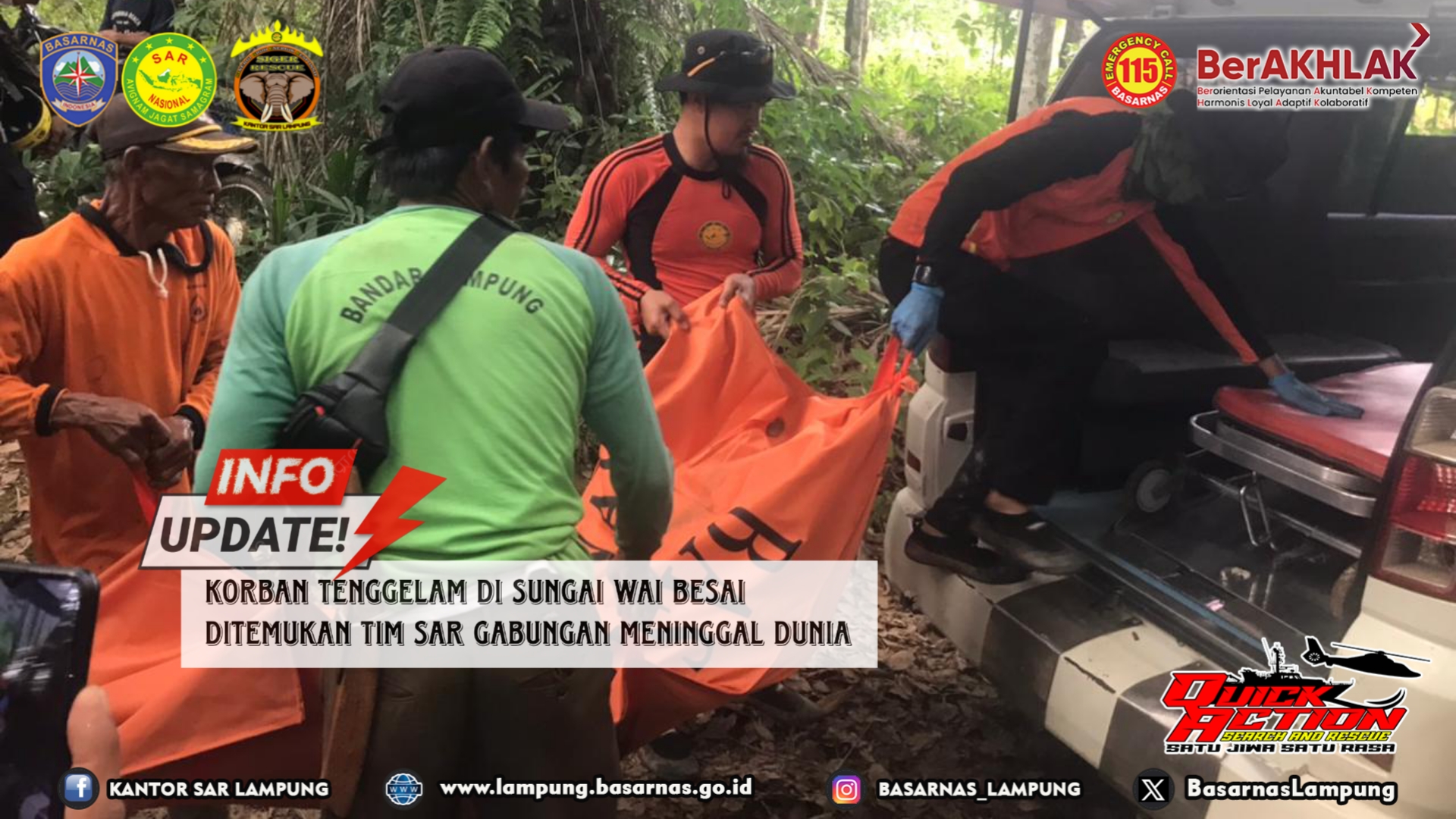 Korban Tenggelam di Sungai Wai Besai Ditemukan Tim SAR Gabungan Meninggal Dunia