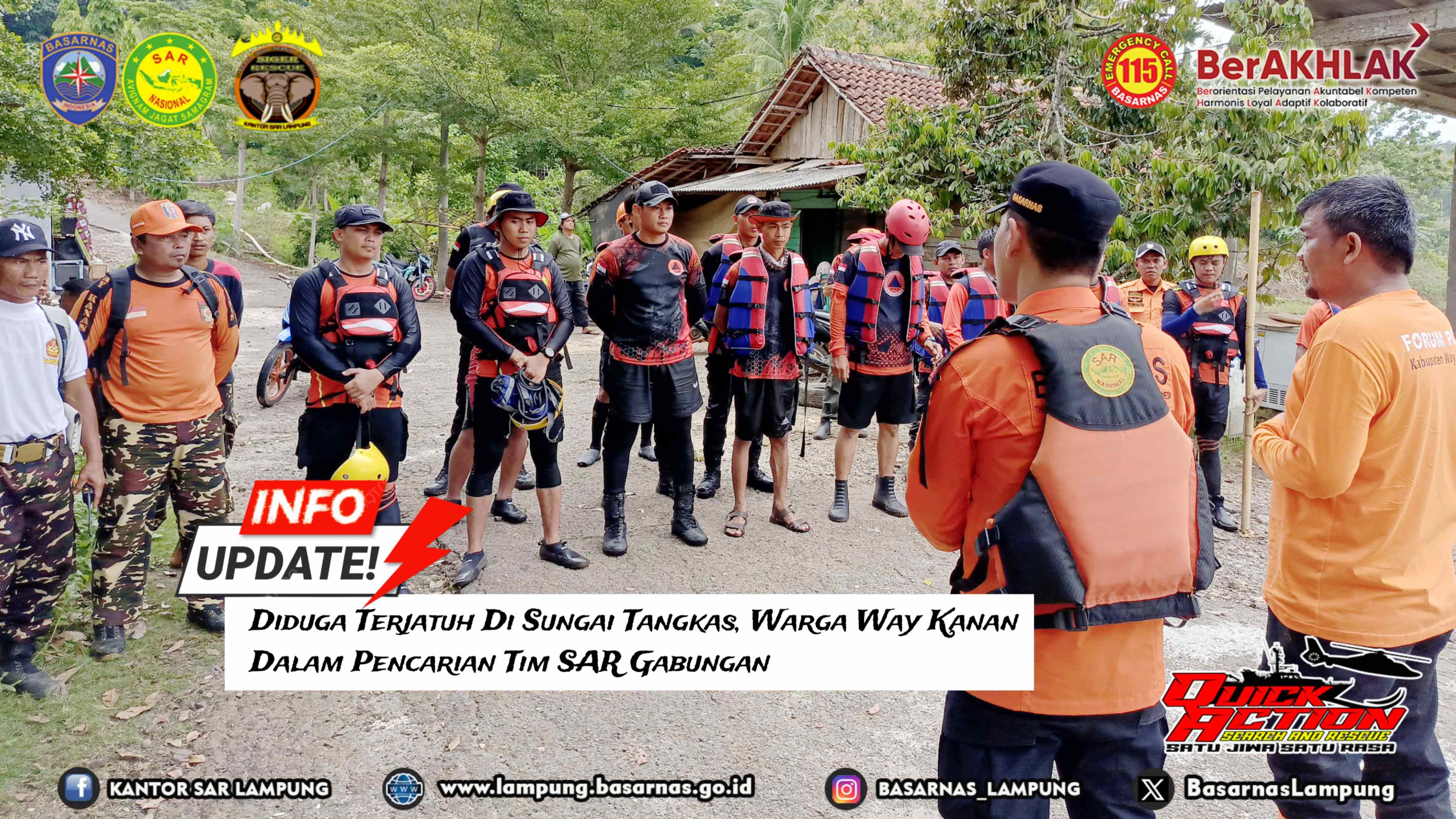 Diduga Terjatuh Di Sungai Tangkas, Warga Way Kanan Dalam Pencarian Tim SAR Gabungan